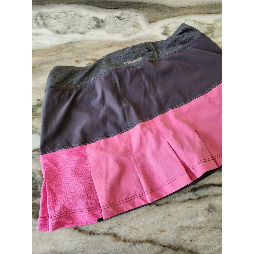 HEAD Womens Medium Gray Pink Pleated Athletic Tennis Skort with Pocket